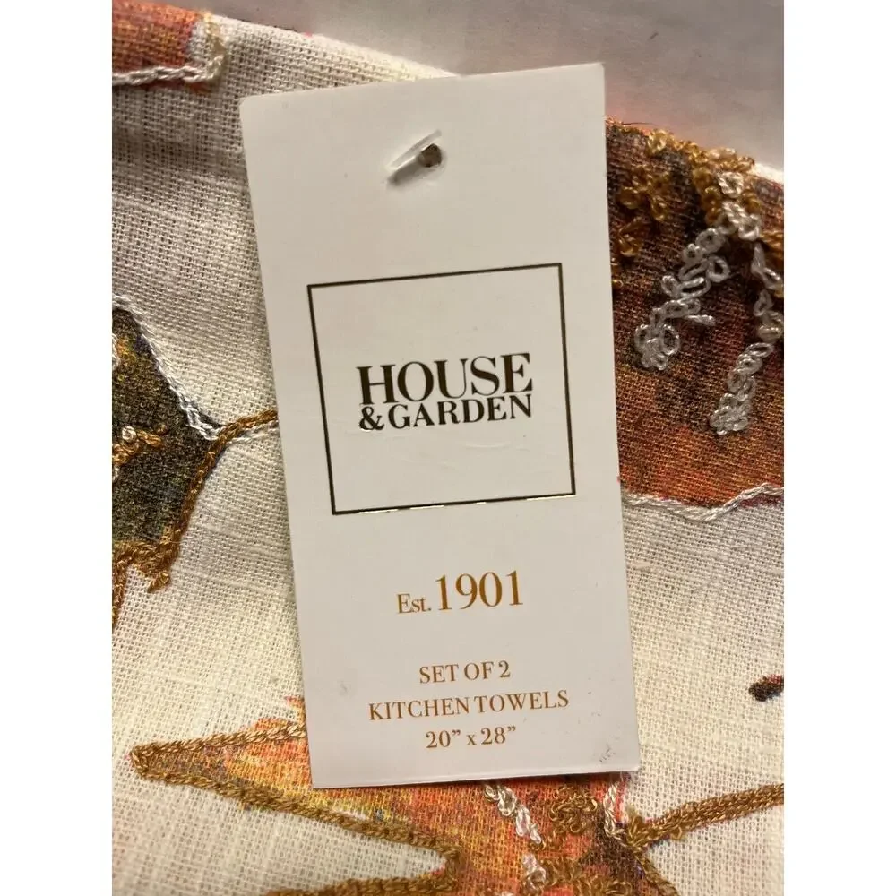 NWT 2 sets of HOUSE & GARDEN KITCHEN TOWELS (2 each) Embroidered Fall LEAVES‎